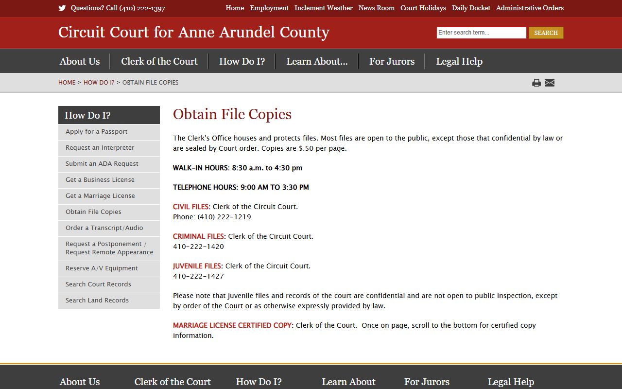 Anne Arundel County clerk obtain file copies records request page