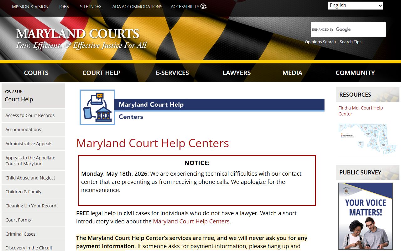 Anne Arundel County court records help through the Maryland Court Help Center