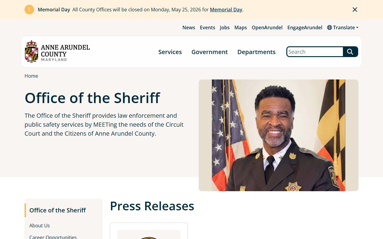 Anne Arundel County arrest records and Sheriff's Office warrant page