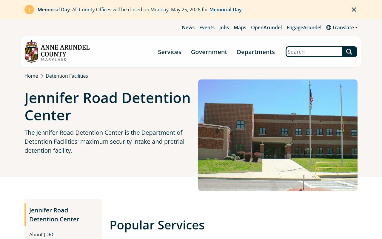 Anne Arundel County Jennifer Road jail detention center page