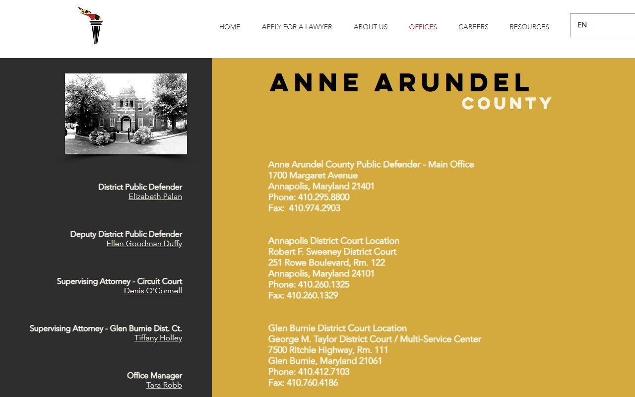Anne Arundel County arrest records and Office of the Public Defender page
