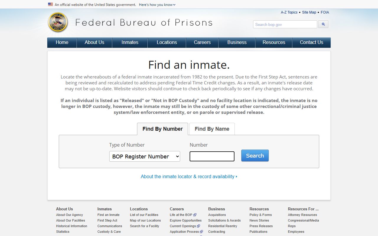 Federal Bureau of Prisons inmate locator for finding a released Anne Arundel County federal inmate