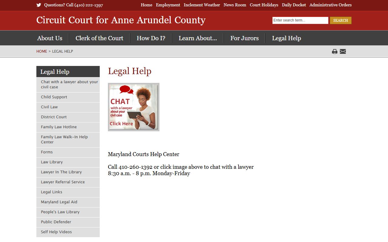 Anne Arundel County Circuit Court legal help records page
