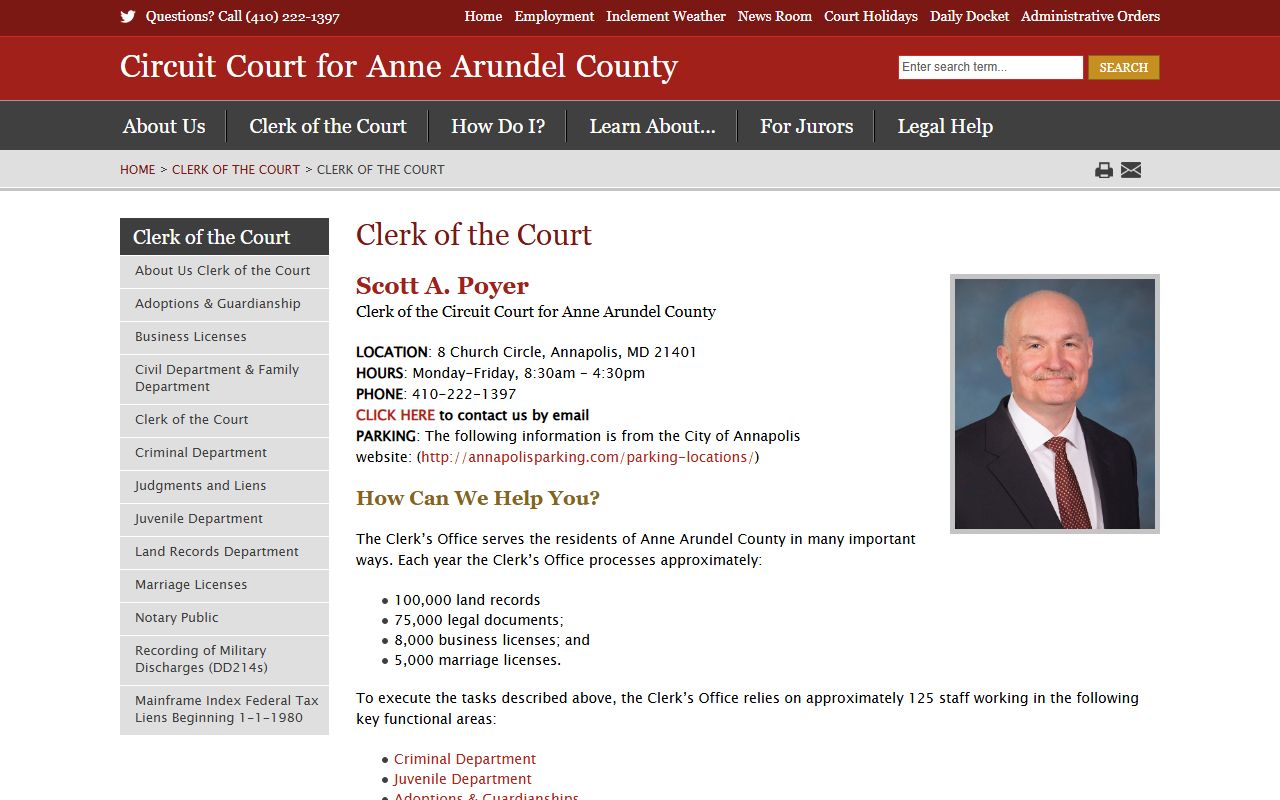 Anne Arundel County Clerk of the Circuit Court records office page