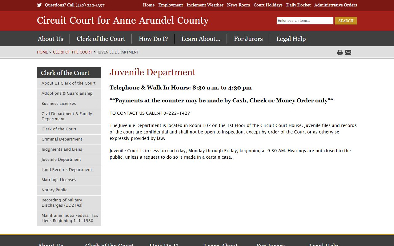Anne Arundel County juvenile court records access limits page